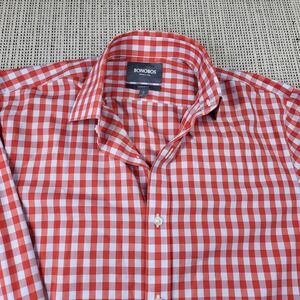 Bonobos Shirt‎ Mens 15 34/35 Red Gingham Regular Fit Wrinkle Free Long Sleeve